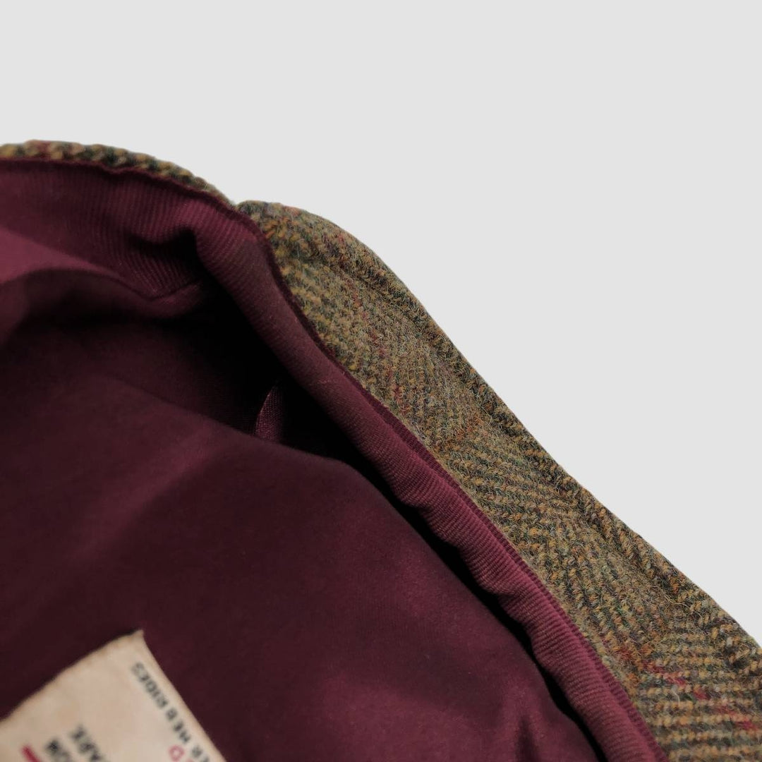 HEATHER Harris Tweed Check Pattern Herringbone Hunting Cap, Free Size unclear Khaki type Vintage Second Hand