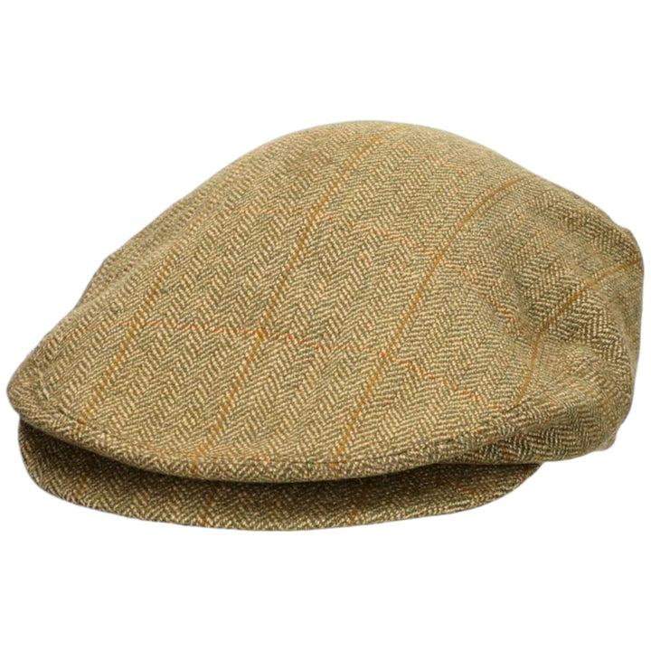 2000'S Barbour Dean Cap Green Check Pattern Herringbone Hunting Cap One Size Fits Most wool Khaki type Vintage Second Hand
