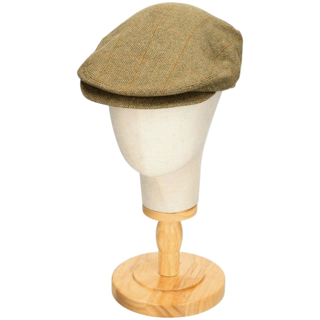 2000'S Barbour Dean Cap Green Check Pattern Herringbone Hunting Cap One Size Fits Most wool Khaki type Vintage Second Hand