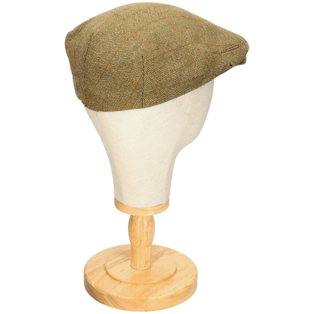 2000'S Barbour Dean Cap Green Check Pattern Herringbone Hunting Cap One Size Fits Most wool Khaki type Vintage Second Hand