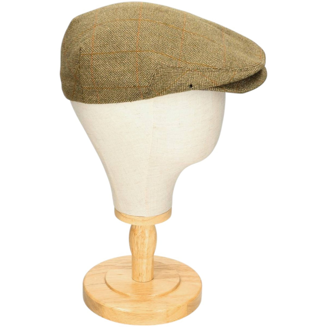 2000'S Barbour Dean Cap Green Check Pattern Herringbone Hunting Cap One Size Fits Most wool Khaki type Vintage Second Hand