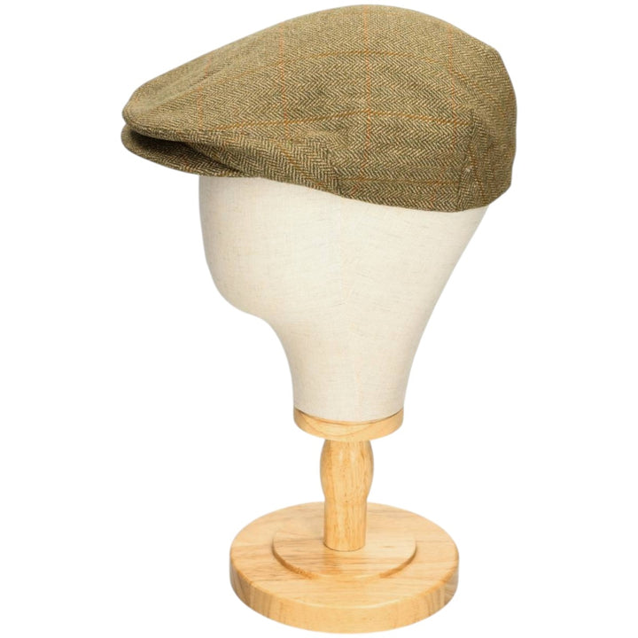 2000'S Barbour Dean Cap Green Check Pattern Herringbone Hunting Cap One Size Fits Most wool Khaki type Vintage Second Hand