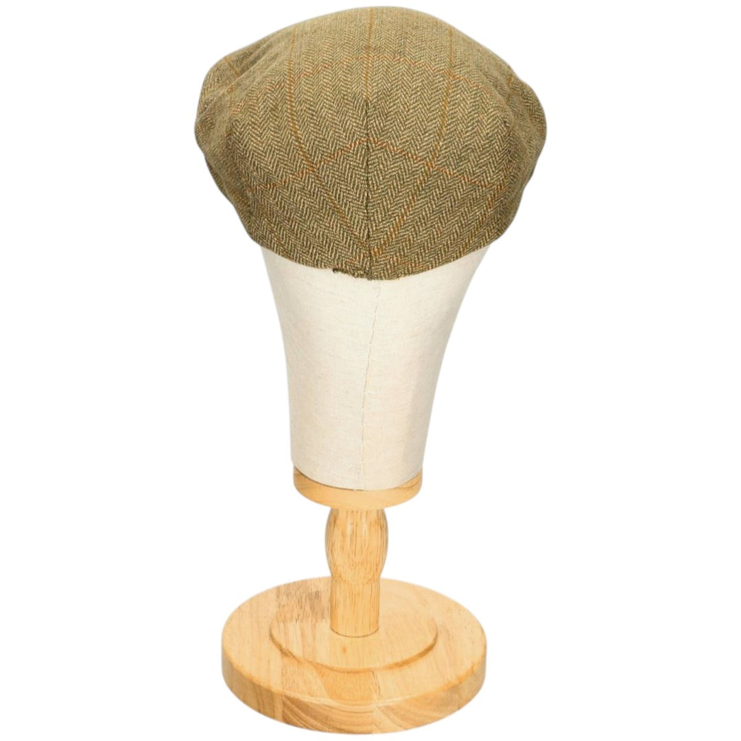 2000'S Barbour Dean Cap Green Check Pattern Herringbone Hunting Cap One Size Fits Most wool Khaki type Vintage Second Hand