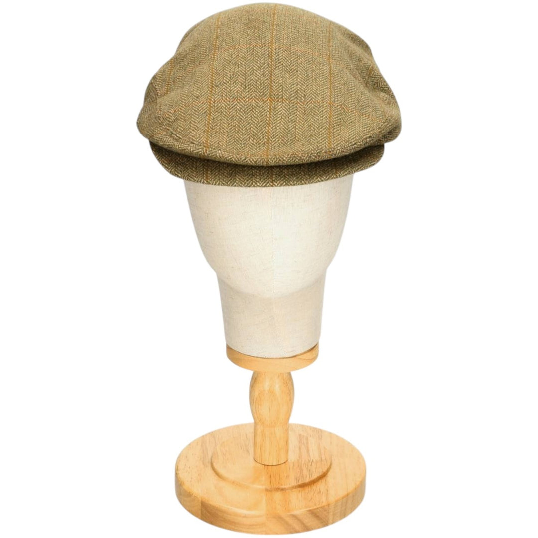 2000'S Barbour Dean Cap Green Check Pattern Herringbone Hunting Cap One Size Fits Most wool Khaki type Vintage Second Hand