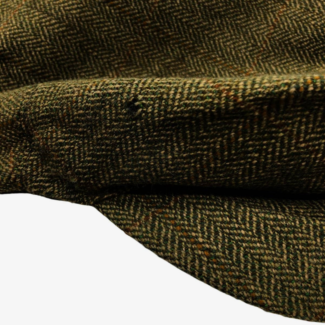 2000'S Barbour Dean Cap Green Check Pattern Herringbone Hunting Cap One Size Fits Most wool Khaki type Vintage Second Hand