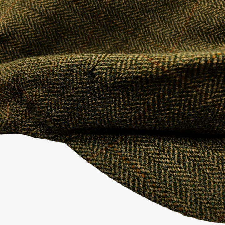 2000'S Barbour Dean Cap Green Check Pattern Herringbone Hunting Cap One Size Fits Most wool Khaki type Vintage Second Hand