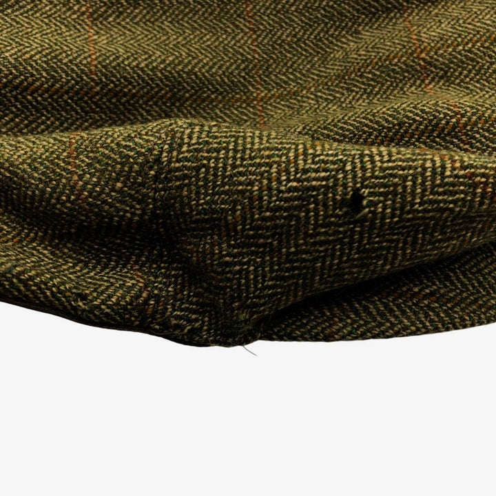 2000'S Barbour Dean Cap Green Check Pattern Herringbone Hunting Cap One Size Fits Most wool Khaki type Vintage Second Hand
