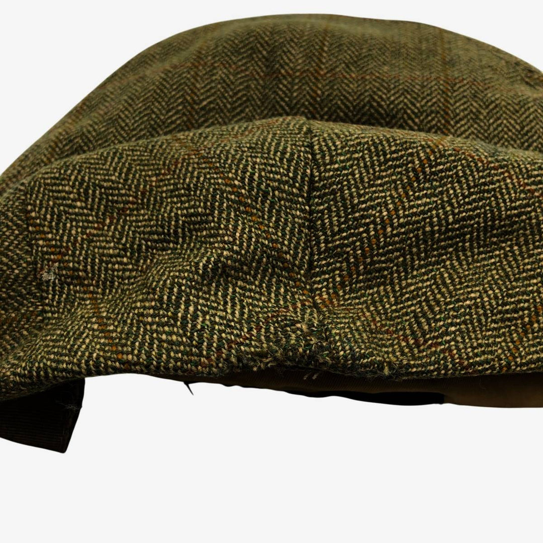 2000'S Barbour Dean Cap Green Check Pattern Herringbone Hunting Cap One Size Fits Most wool Khaki type Vintage Second Hand
