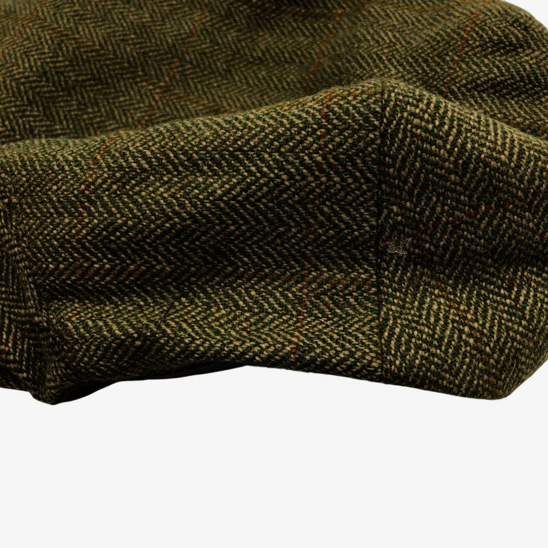 2000'S Barbour Dean Cap Green Check Pattern Herringbone Hunting Cap One Size Fits Most wool Khaki type Vintage Second Hand