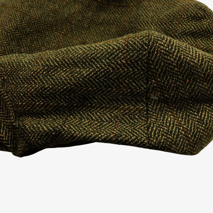 2000'S Barbour Dean Cap Green Check Pattern Herringbone Hunting Cap One Size Fits Most wool Khaki type Vintage Second Hand