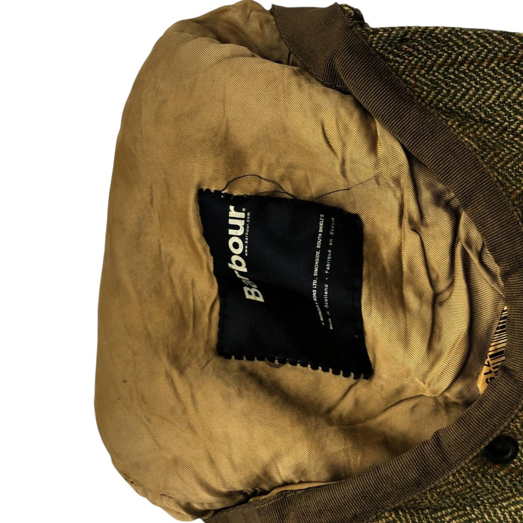 2000'S Barbour Dean Cap Green Check Pattern Herringbone Hunting Cap One Size Fits Most wool Khaki type Vintage Second Hand