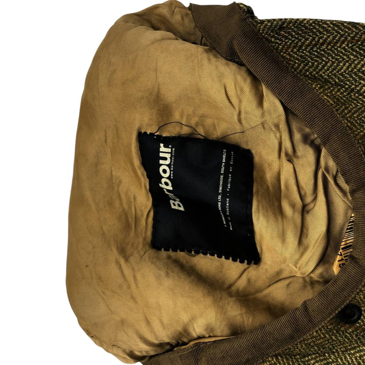 2000'S Barbour Dean Cap Green Check Pattern Herringbone Hunting Cap One Size Fits Most wool Khaki type Vintage Second Hand