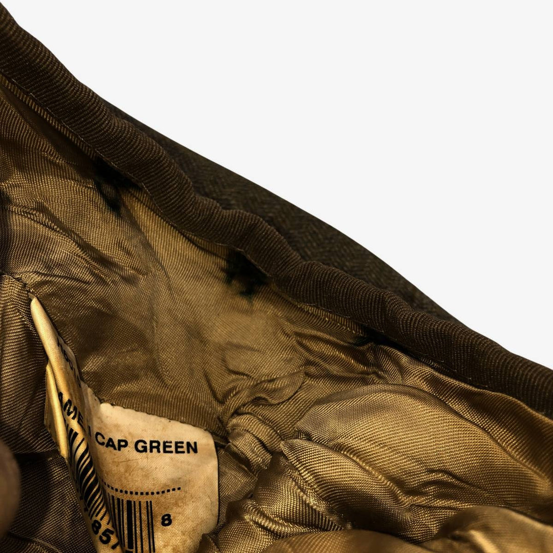 2000'S Barbour Dean Cap Green Check Pattern Herringbone Hunting Cap One Size Fits Most wool Khaki type Vintage Second Hand