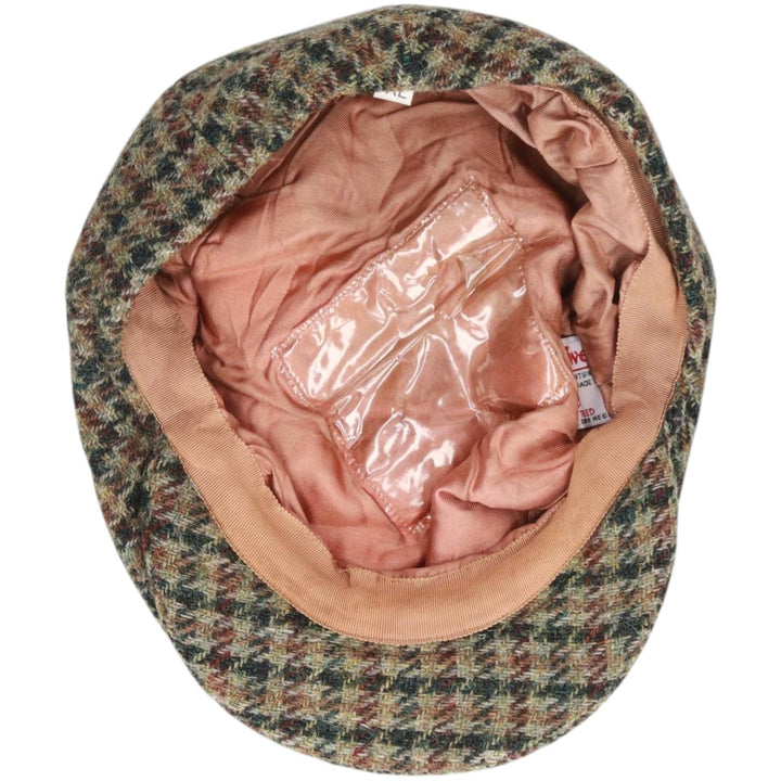 Harris Tweed Color Nep Check Pattern Houndstooth Pattern Hunting Cap, Men's Size XL unclear Khaki type Vintage Second Hand