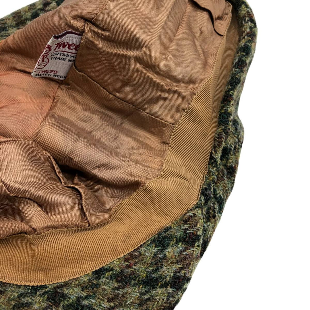 Harris Tweed Color Nep Check Pattern Houndstooth Pattern Hunting Cap, Men's Size XL unclear Khaki type Vintage Second Hand