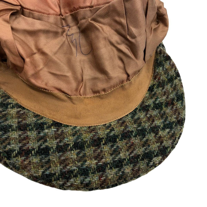 Harris Tweed Color Nep Check Pattern Houndstooth Pattern Hunting Cap, Men's Size XL unclear Khaki type Vintage Second Hand