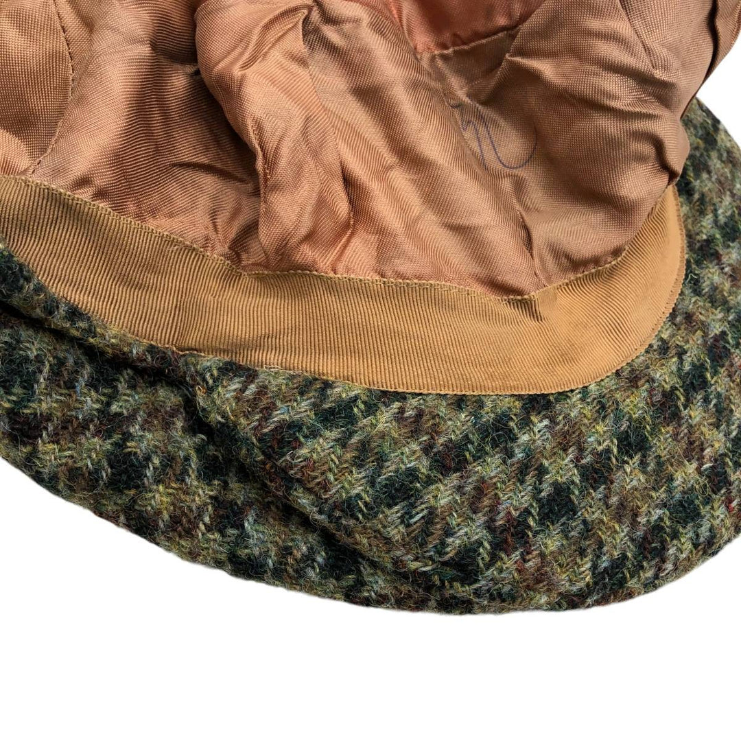 Harris Tweed Color Nep Check Pattern Houndstooth Pattern Hunting Cap, Men's Size XL unclear Khaki type Vintage Second Hand