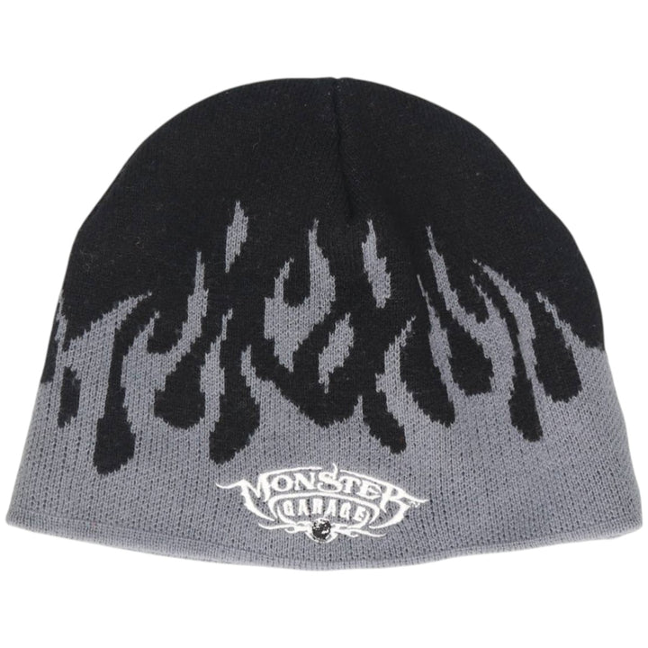 2000'S SPORTGEAR MONSTER GARAGE Fire Pattern Knit Beanie (One Size Fits All) acrylic black type Vintage Second Hand