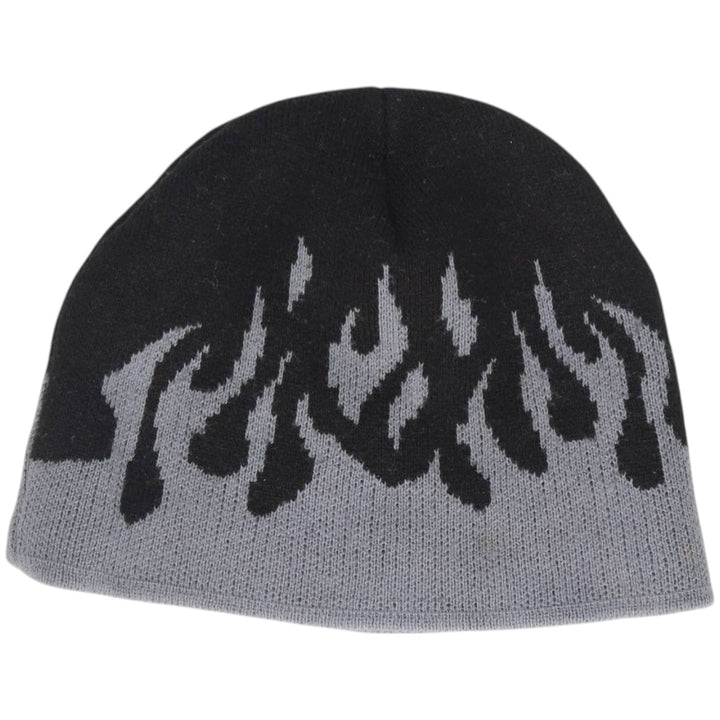 2000'S SPORTGEAR MONSTER GARAGE Fire Pattern Knit Beanie (One Size Fits All) acrylic black type Vintage Second Hand
