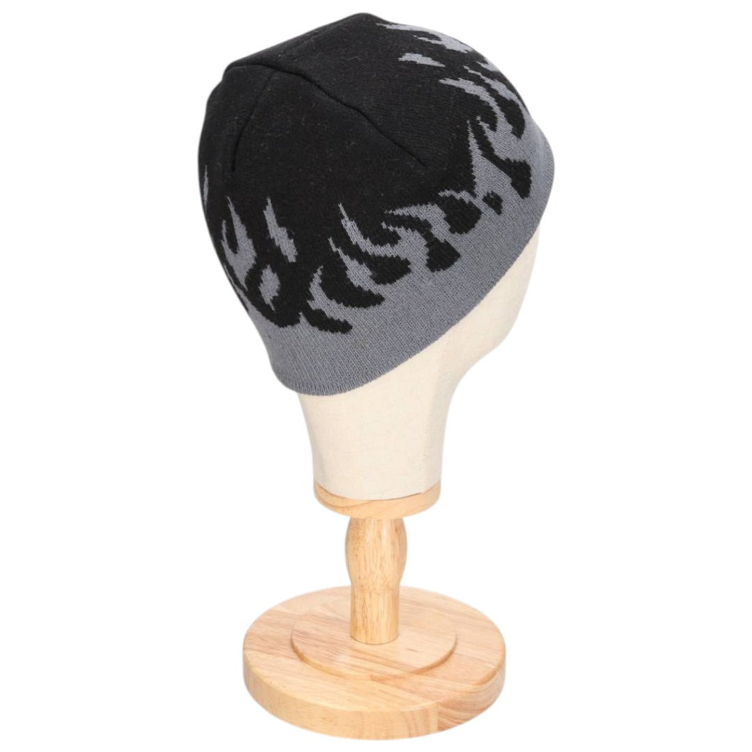 2000'S SPORTGEAR MONSTER GARAGE Fire Pattern Knit Beanie (One Size Fits All) acrylic black type Vintage Second Hand