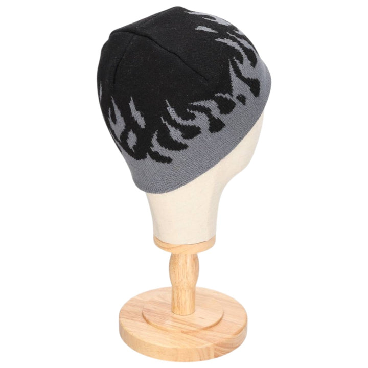 2000'S SPORTGEAR MONSTER GARAGE Fire Pattern Knit Beanie (One Size Fits All) acrylic black type Vintage Second Hand