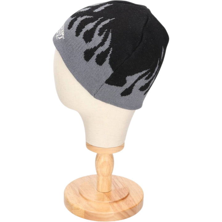 2000'S SPORTGEAR MONSTER GARAGE Fire Pattern Knit Beanie (One Size Fits All) acrylic black type Vintage Second Hand