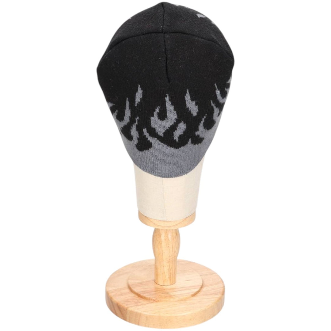 2000'S SPORTGEAR MONSTER GARAGE Fire Pattern Knit Beanie (One Size Fits All) acrylic black type Vintage Second Hand