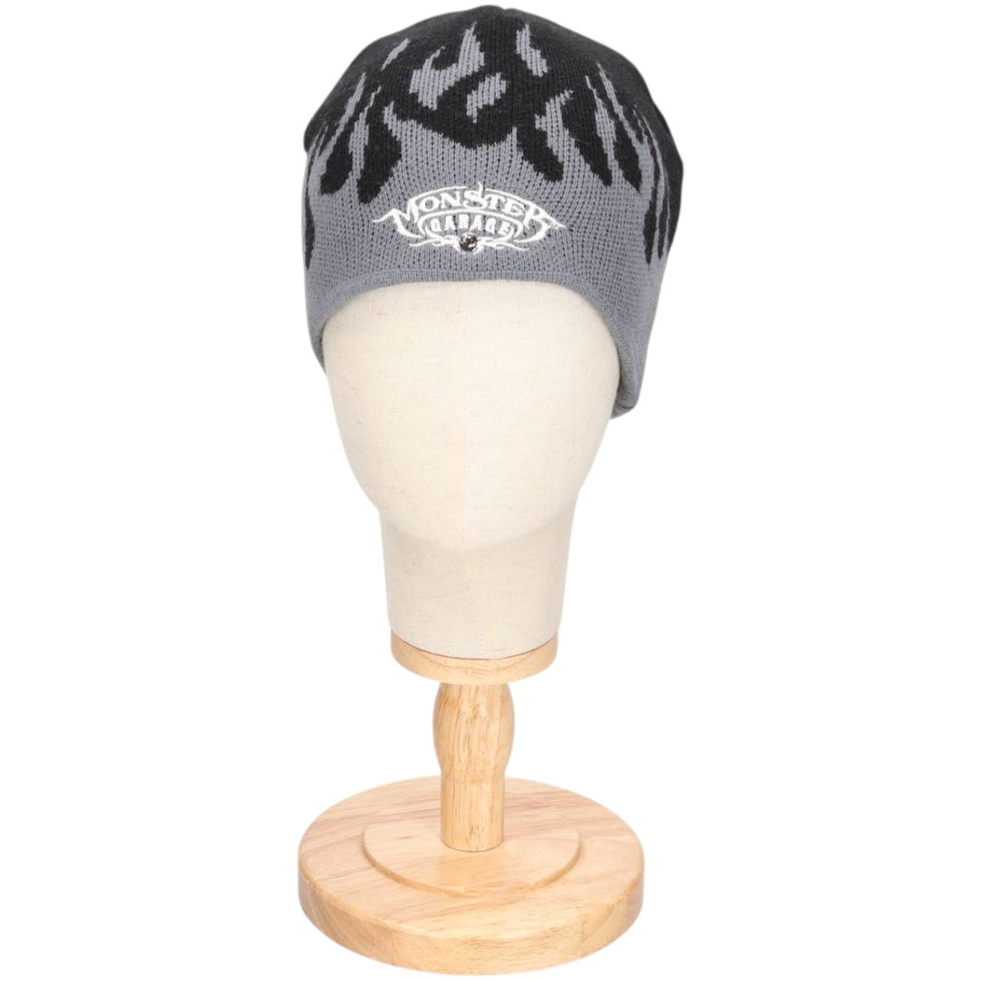 2000'S SPORTGEAR MONSTER GARAGE Fire Pattern Knit Beanie (One Size Fits All) acrylic black type Vintage Second Hand
