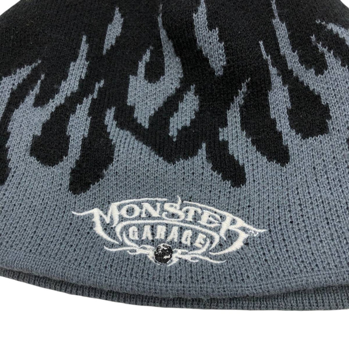 2000'S SPORTGEAR MONSTER GARAGE Fire Pattern Knit Beanie (One Size Fits All) acrylic black type Vintage Second Hand