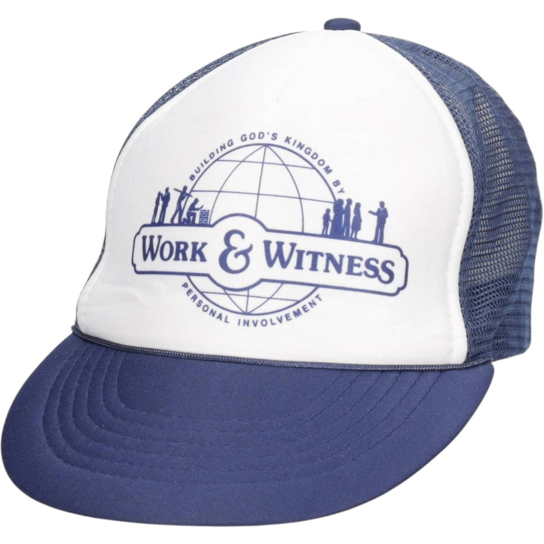 80s-90'S Crown Trucker Cap Mesh Cap, One Size Fits All, Vintage polyester blue type Vintage Second Hand