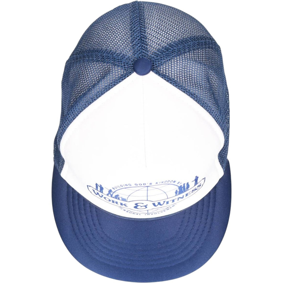 80s-90'S Crown Trucker Cap Mesh Cap, One Size Fits All, Vintage polyester blue type Vintage Second Hand