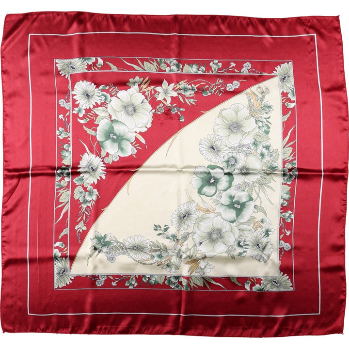 All-over botanical pattern scarf unclear wine-red Vintage Second Hand