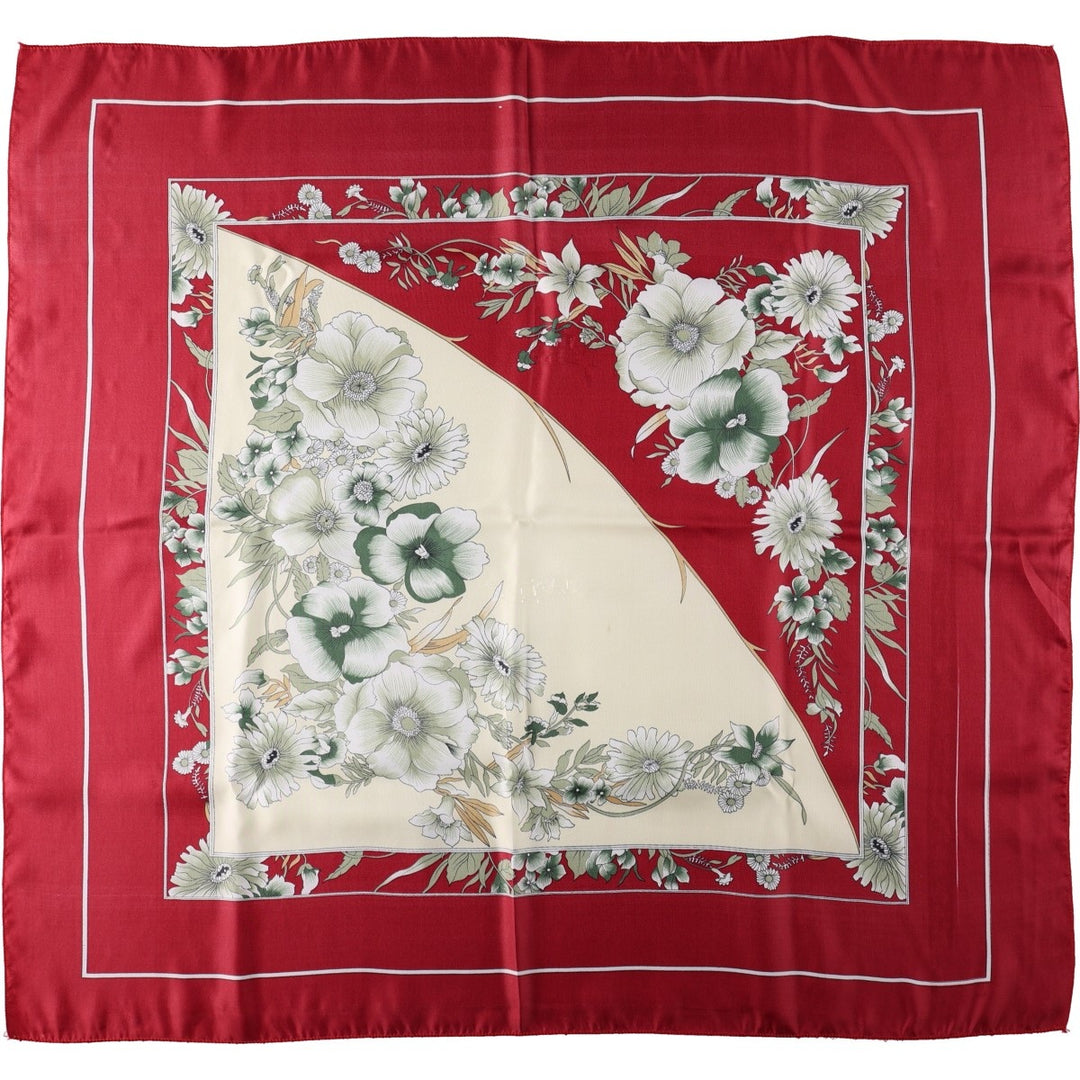 All-over botanical pattern scarf unclear wine-red Vintage Second Hand