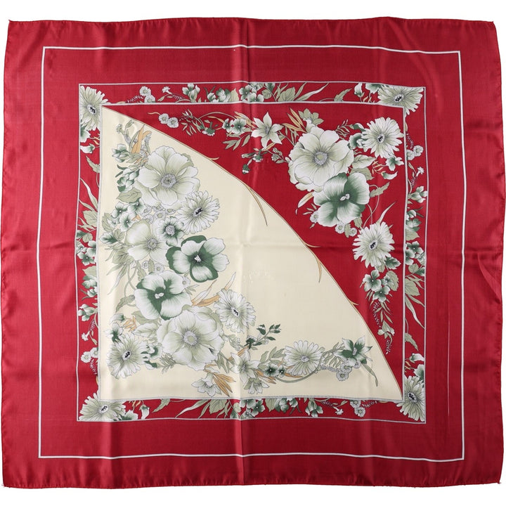All-over botanical pattern scarf unclear wine-red Vintage Second Hand