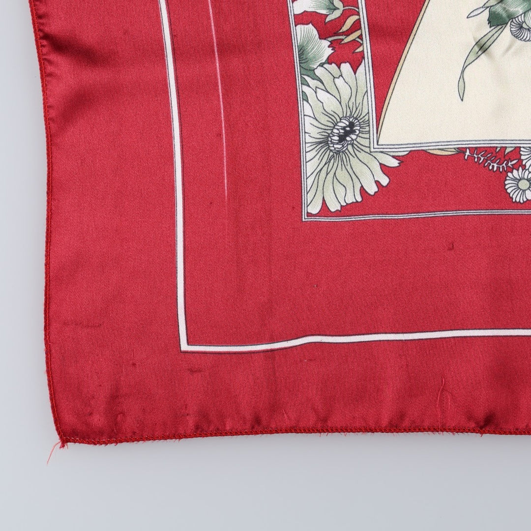 All-over botanical pattern scarf unclear wine-red Vintage Second Hand