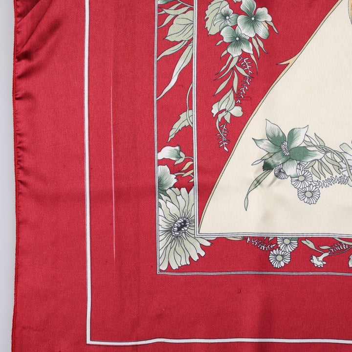 All-over botanical pattern scarf unclear wine-red Vintage Second Hand