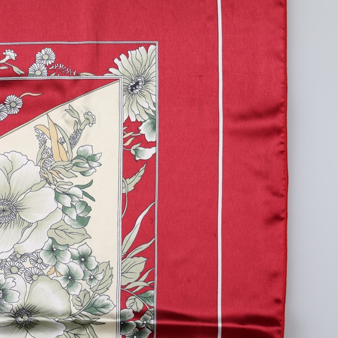 All-over botanical pattern scarf unclear wine-red Vintage Second Hand