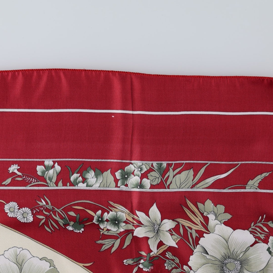 All-over botanical pattern scarf unclear wine-red Vintage Second Hand