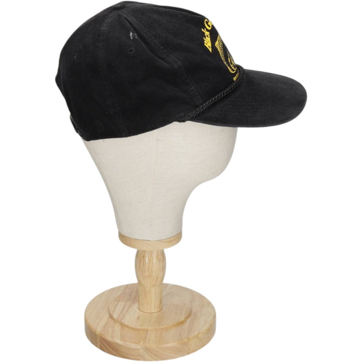 Black Gold Lodge Fish Print Advertising Corduroy Cap (One Size Fits All) cotton black type Vintage Second Hand
