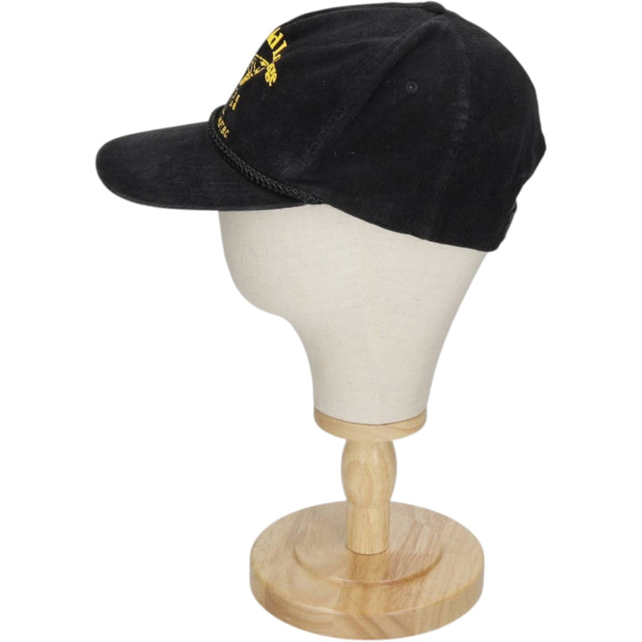 Black Gold Lodge Fish Print Advertising Corduroy Cap (One Size Fits All) cotton black type Vintage Second Hand