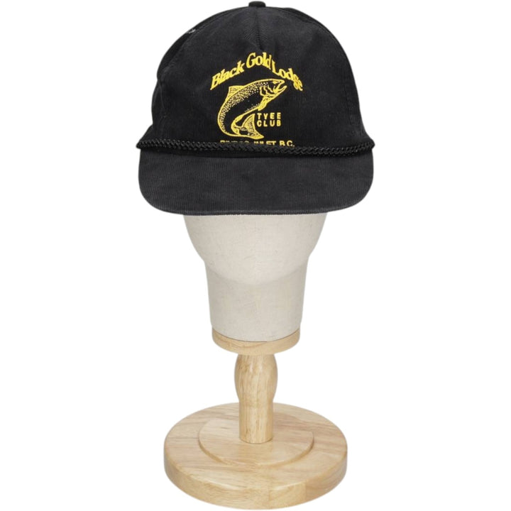 Black Gold Lodge Fish Print Advertising Corduroy Cap (One Size Fits All) cotton black type Vintage Second Hand