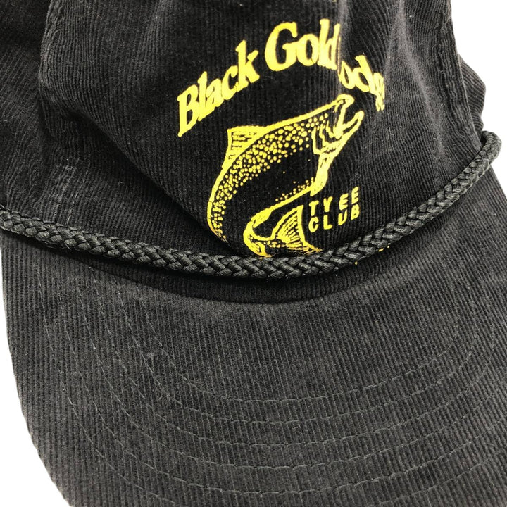 Black Gold Lodge Fish Print Advertising Corduroy Cap (One Size Fits All) cotton black type Vintage Second Hand