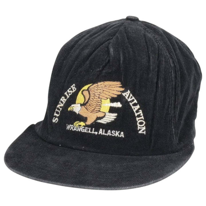 Ram SUNRISE AVIATION Eagle Pattern Advertising Corduroy Cap, Made in USA, One Size Fits All unclear black type Vintage Second Hand