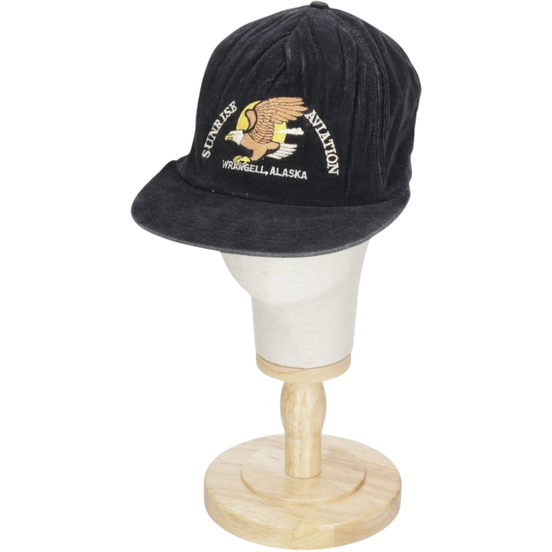 Ram SUNRISE AVIATION Eagle Pattern Advertising Corduroy Cap, Made in USA, One Size Fits All unclear black type Vintage Second Hand