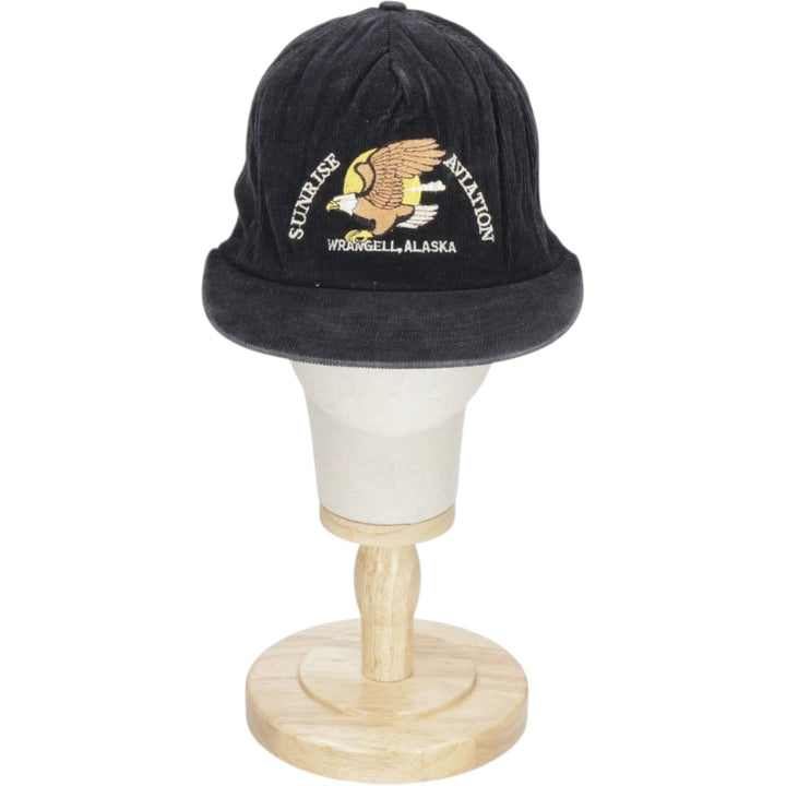 Ram SUNRISE AVIATION Eagle Pattern Advertising Corduroy Cap, Made in USA, One Size Fits All unclear black type Vintage Second Hand