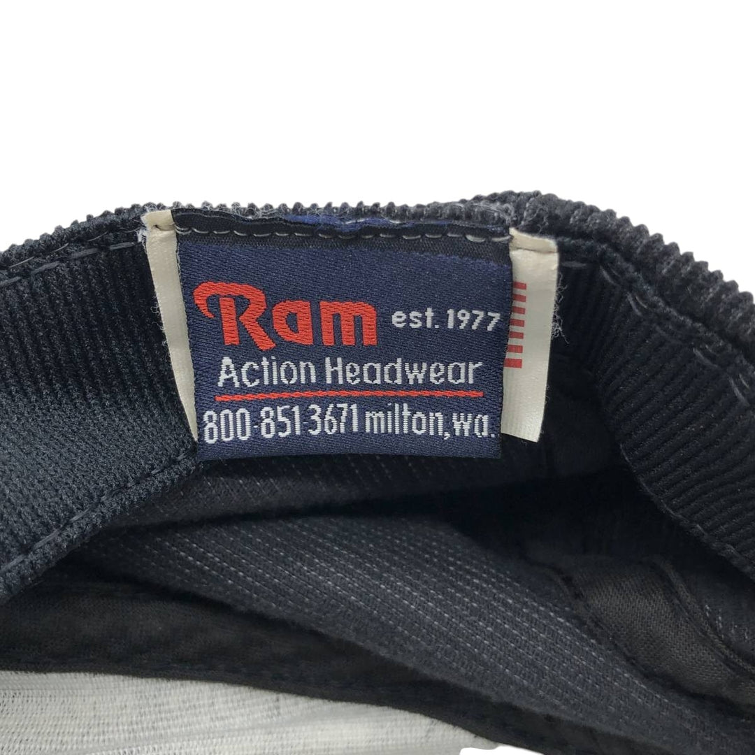Ram SUNRISE AVIATION Eagle Pattern Advertising Corduroy Cap, Made in USA, One Size Fits All unclear black type Vintage Second Hand