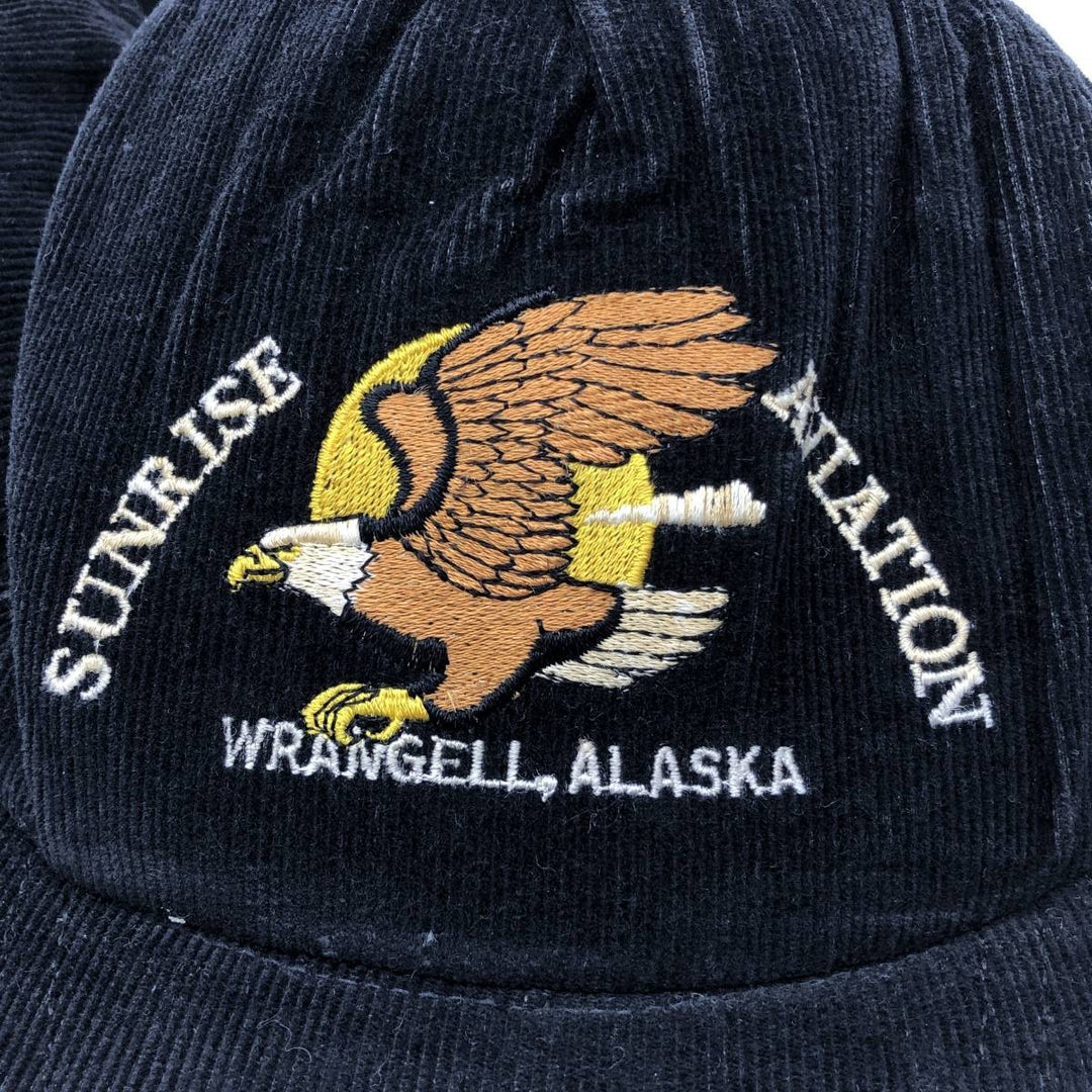Ram SUNRISE AVIATION Eagle Pattern Advertising Corduroy Cap, Made in USA, One Size Fits All unclear black type Vintage Second Hand