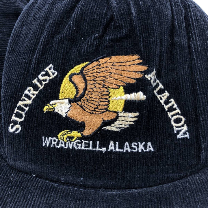 Ram SUNRISE AVIATION Eagle Pattern Advertising Corduroy Cap, Made in USA, One Size Fits All unclear black type Vintage Second Hand