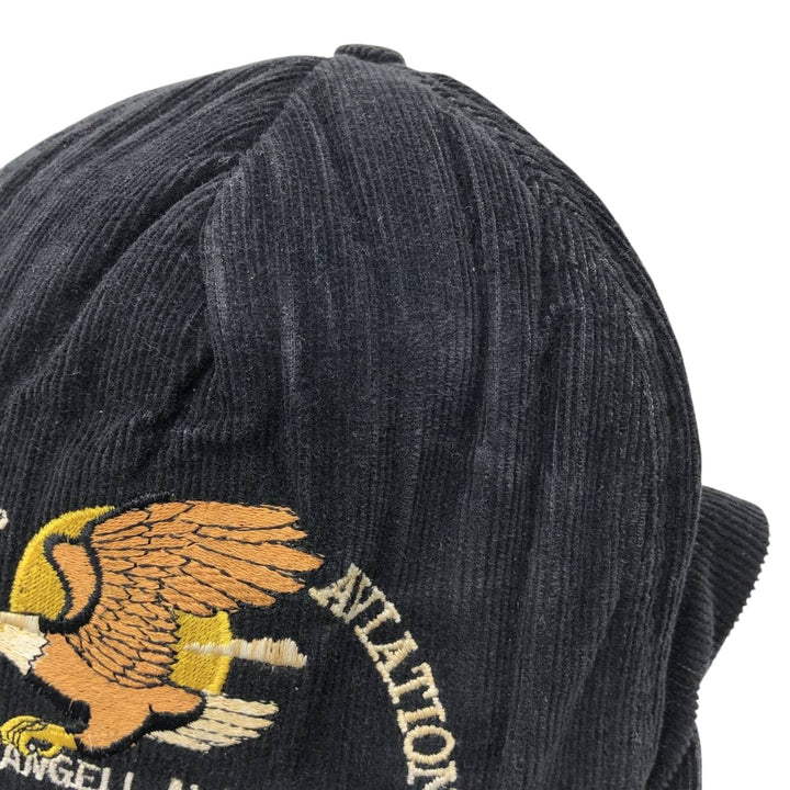Ram SUNRISE AVIATION Eagle Pattern Advertising Corduroy Cap, Made in USA, One Size Fits All unclear black type Vintage Second Hand