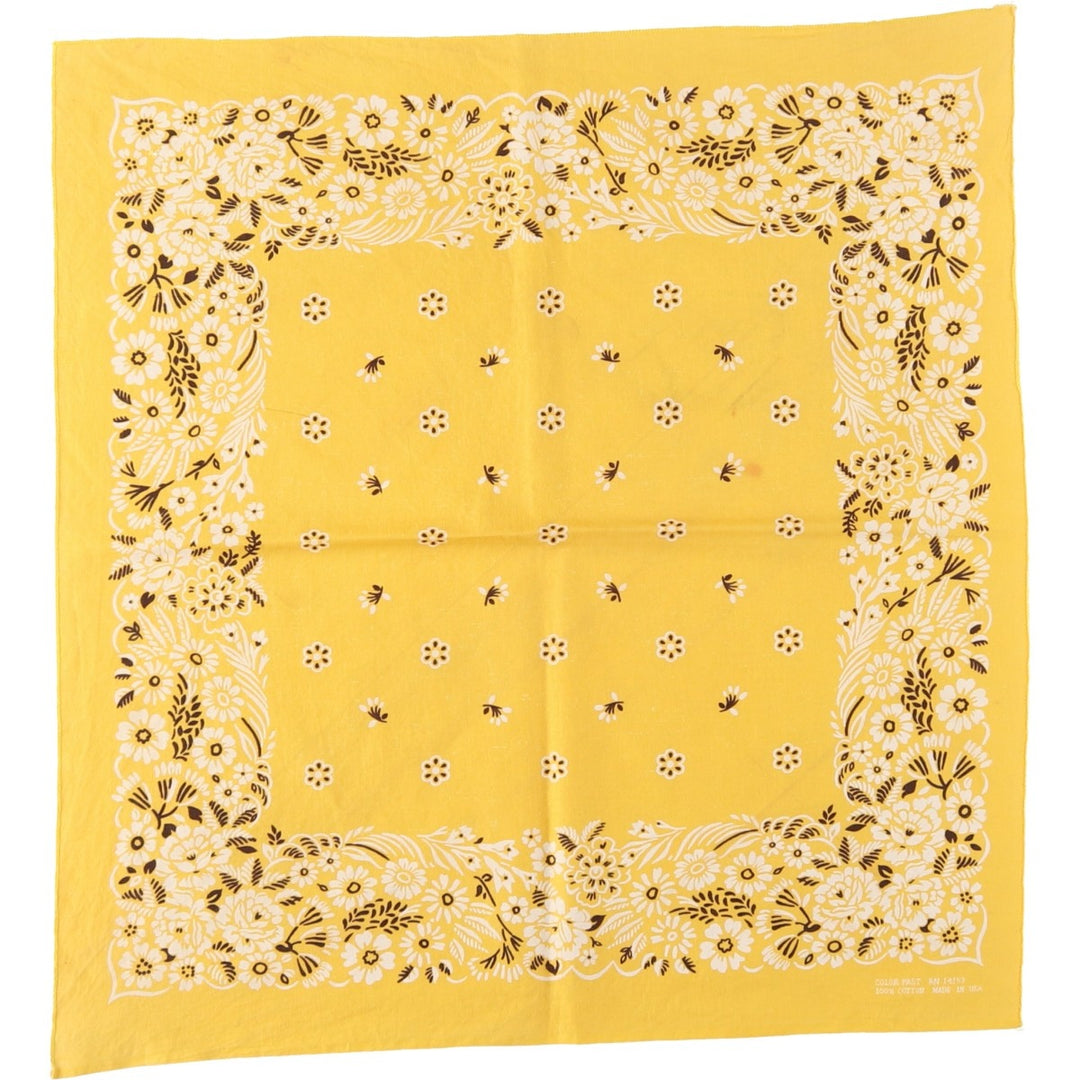 60s-70'S all-over floral print bandana, single selvedge, made in USA, vintage. cotton yellow type Vintage Second Hand